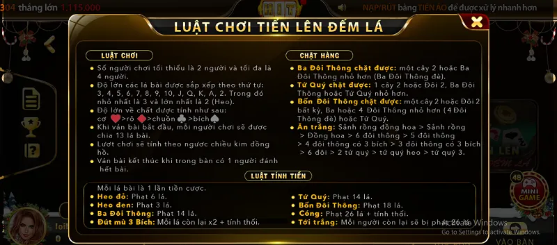 luật chơi tiến lên đếm lá hitclub